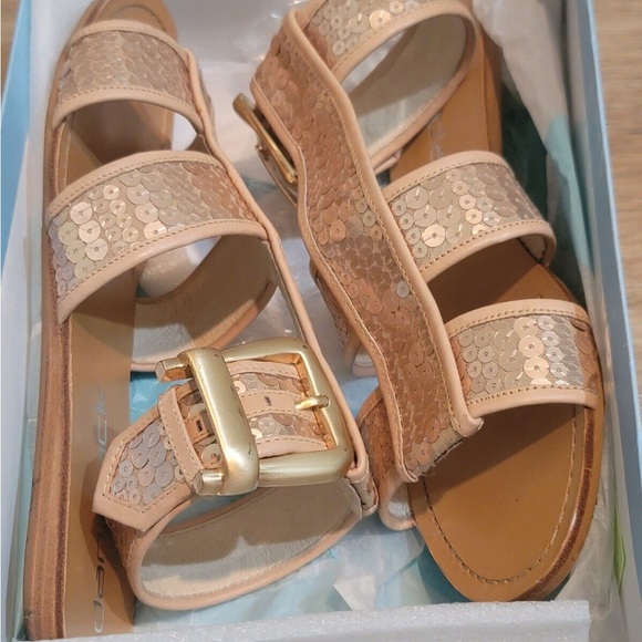 Anthropologie Daniblack Bardot Womens Sandals Matte Gold Sequins - Picture 1 of 4
